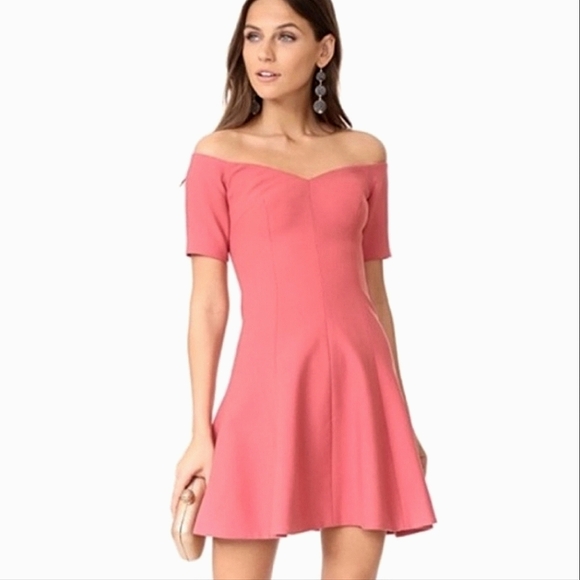 🍒EUC🍒 CINQ A SEPT SALMON PINK FIT & FLARE DRESS - Picture 1 of 7